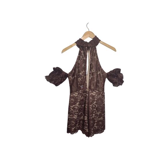 Selfie Leslie Brown Lace Romper Women’s Small Elegant Sexy Dressy One Piece - Picture 3 of 4